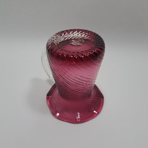 Pilgrim Cranberry Swirl Glass Small Pitcher Applied Handle Vintage - Picture 8 of 12